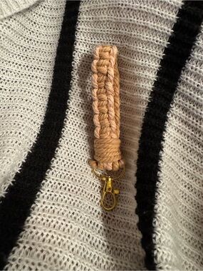 Handmade Beige Macrame wristlet with Gold Clasp